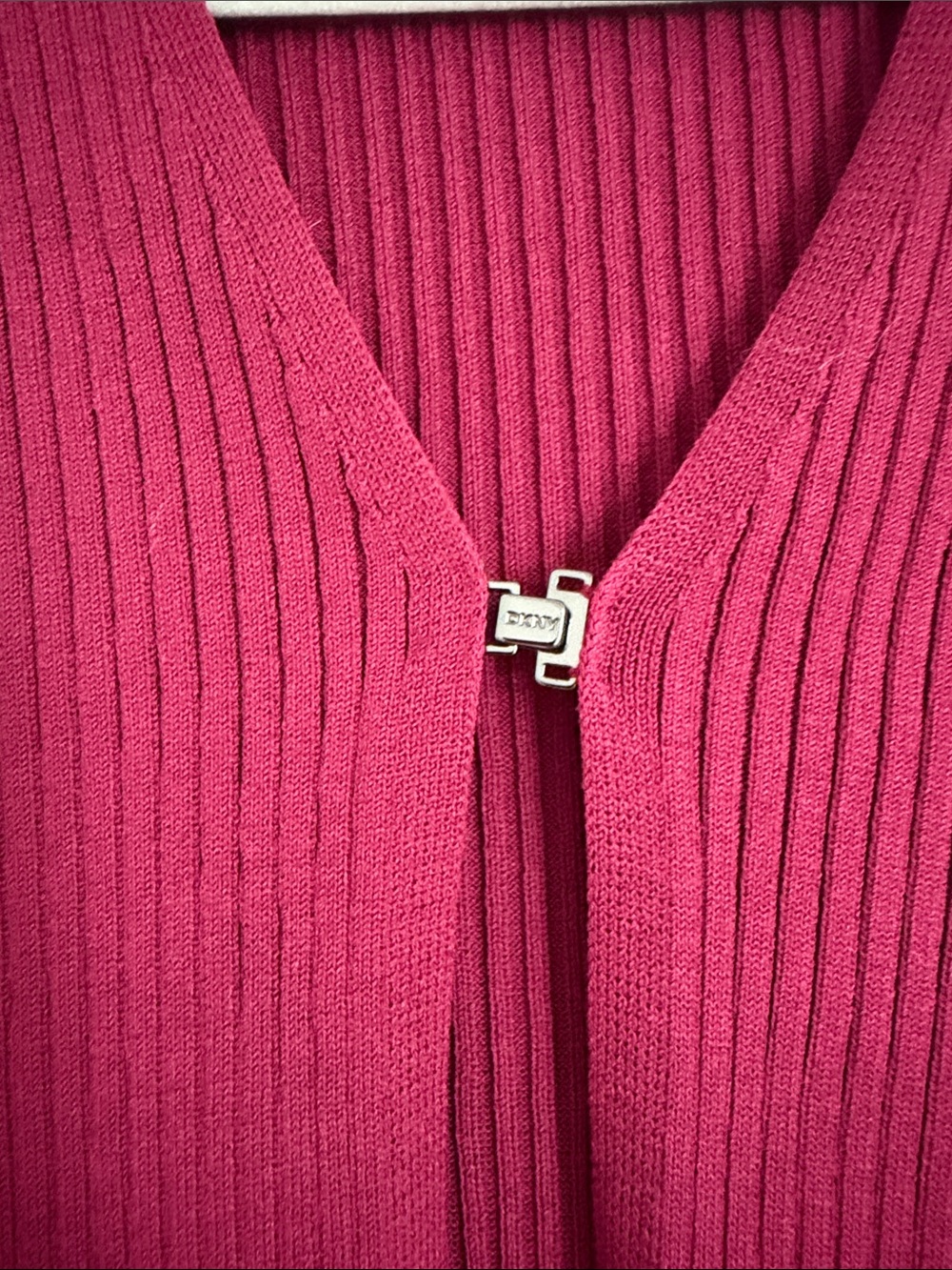 DKNY Short Sleeve Ribbed Zip-Front Top - Raspberry - Picture 6 of 12